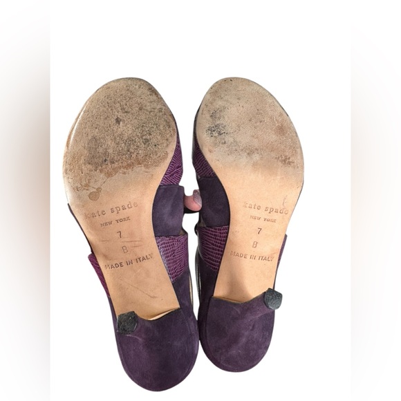 Kate Spade Eggplant Chad Suede Leather Snakeskin Print Lace Up Open Toe Heel 7 - Picture 4 of 8